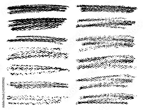 Set of crayon brush stroke, Black ink grunge brush strokes, Vector illustration.