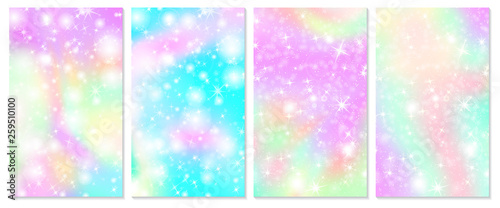 Unicorn rainbow background. Holographic sky