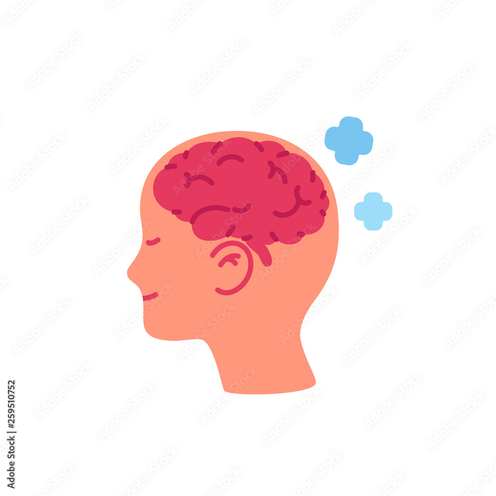 Mental health. Brain with positive thinking illustration