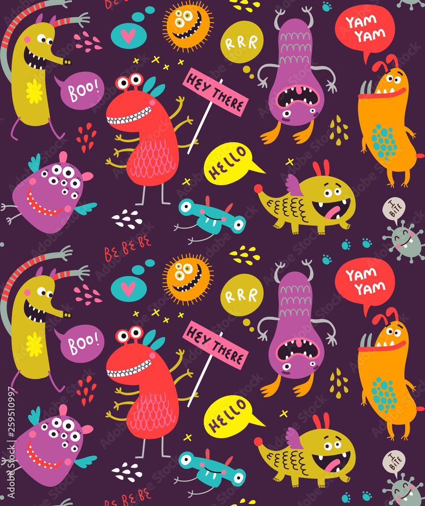 Cute Monsters seamless pattern