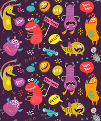 Acrylglasbilder Monstermuster Lustige Monsterfreunde Pastellmuster  © Guz Anna