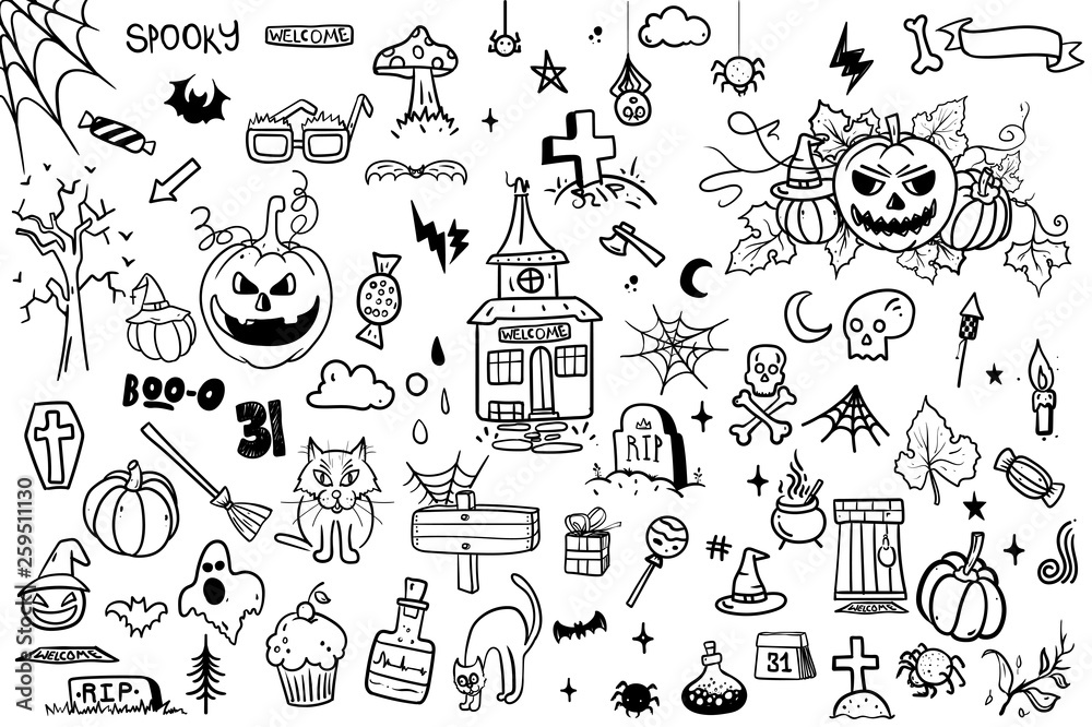 vector hand drawn Doodle cartoon collection set of icon and symbols ...