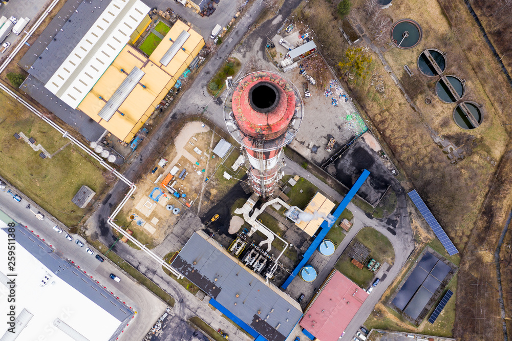 Modern combined heat and power plant from above