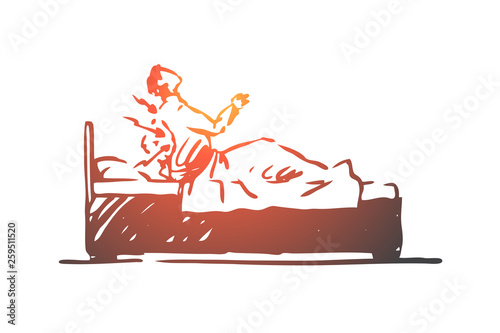 Posture, bad, spine, bed, health concept. Hand drawn isolated vector.