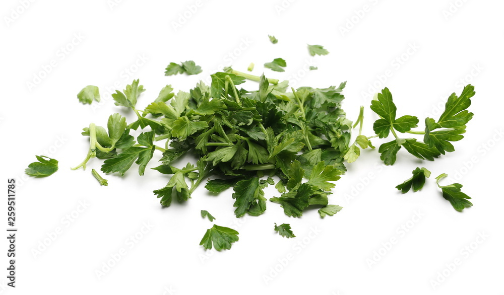 Fototapeta premium Fresh green parsley leaves isolated on white background 