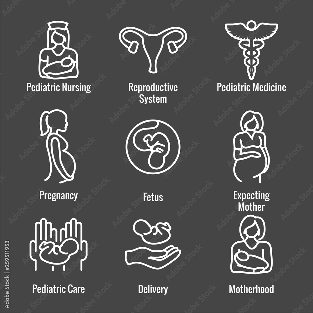 Pediatric Medicine with Baby / Pregnancy Related Icon - obrazy, fototapety, plakaty 
