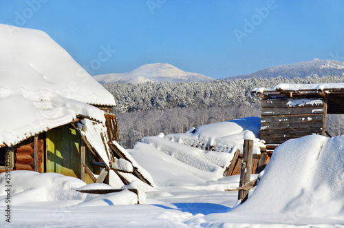 One of the tourist routes to the mountain Big Iremel (in the background) starts from a small village Nikolaevka (southern Urals, Russia).