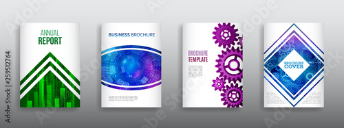 Technology communication element for brochure. Circuit board background for magazine cover. Futuristic hi-tech flyer template. Abstract digital concept booklet. Computer technology illustration.
