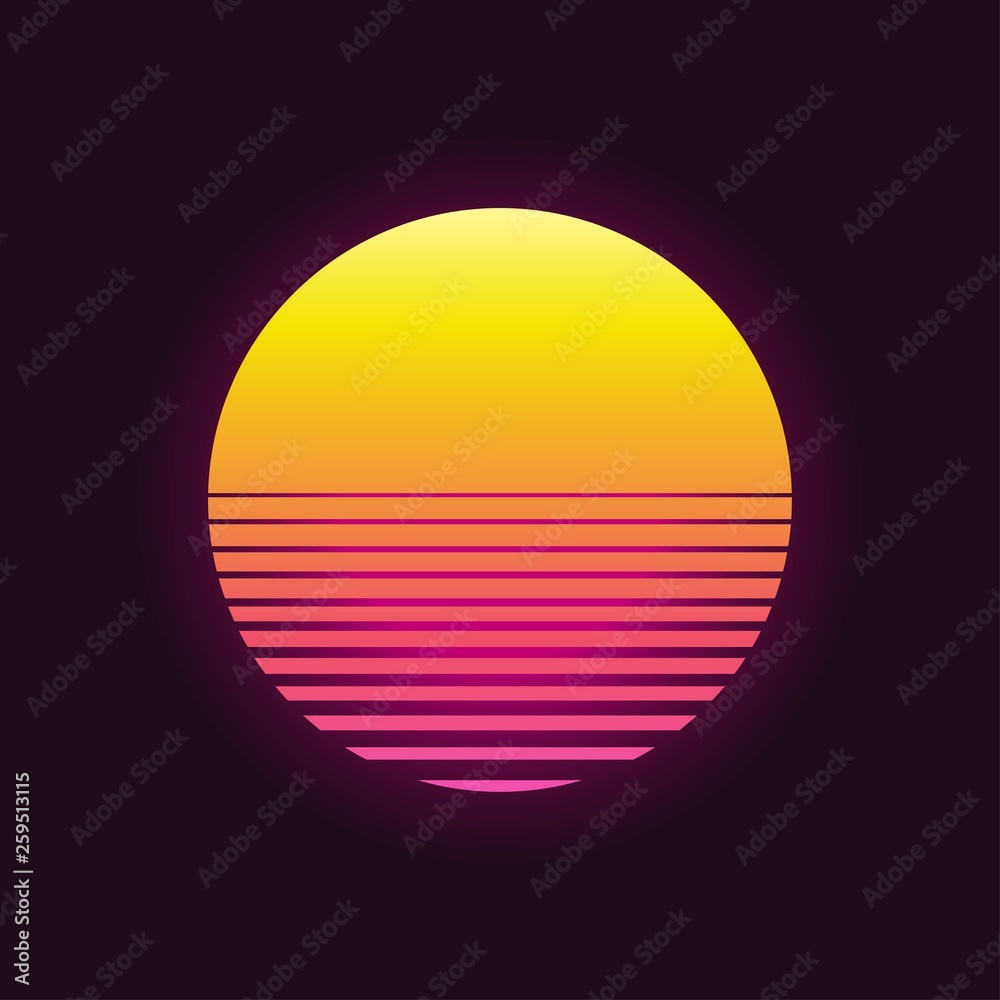 Retro sunset in 80`s style. Retrowave, synthwave futuristic background.  Template design for cyber or sci-fi abstract concept. Stock Vector | Adobe  Stock