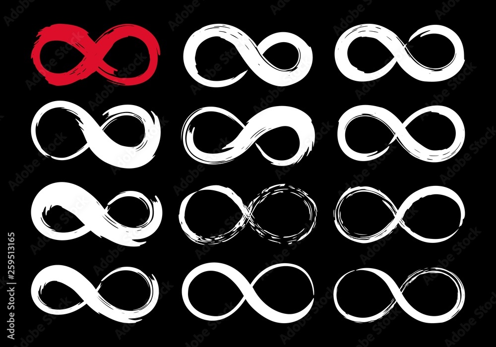Set of infinity symbols hand painted with ink brush strokes Set of infinity symbols hand painted with ink brush strokes