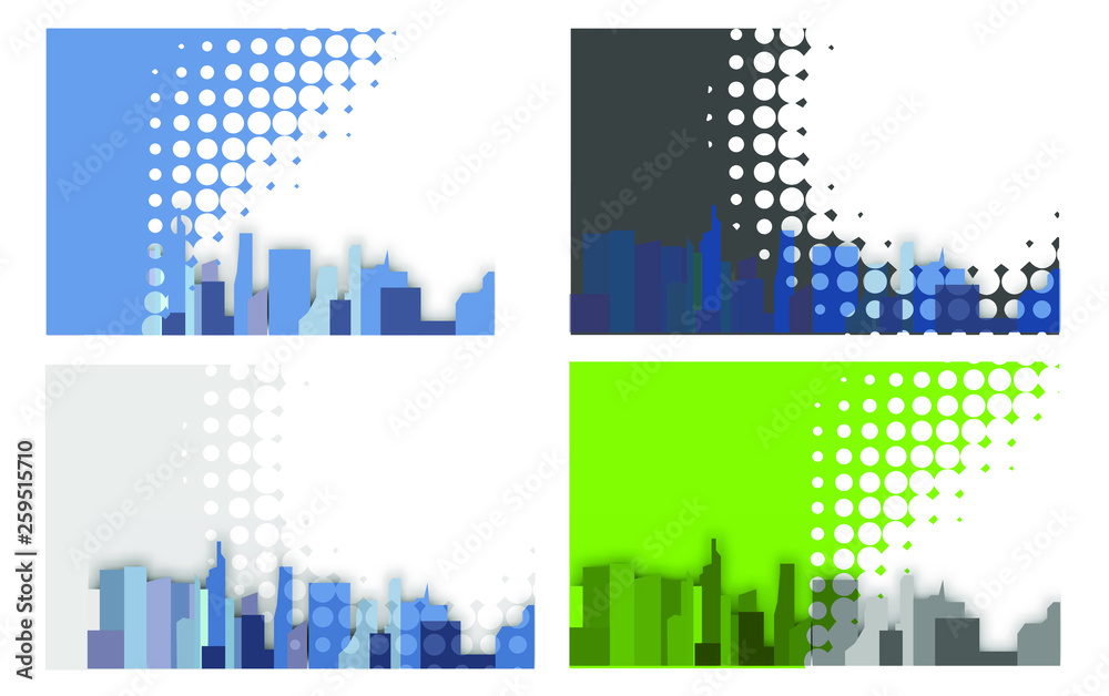 Vector image of a background of night city. Flat style. Silhouettes of buildings on a dark blue night background. Vector illustration of night city background.