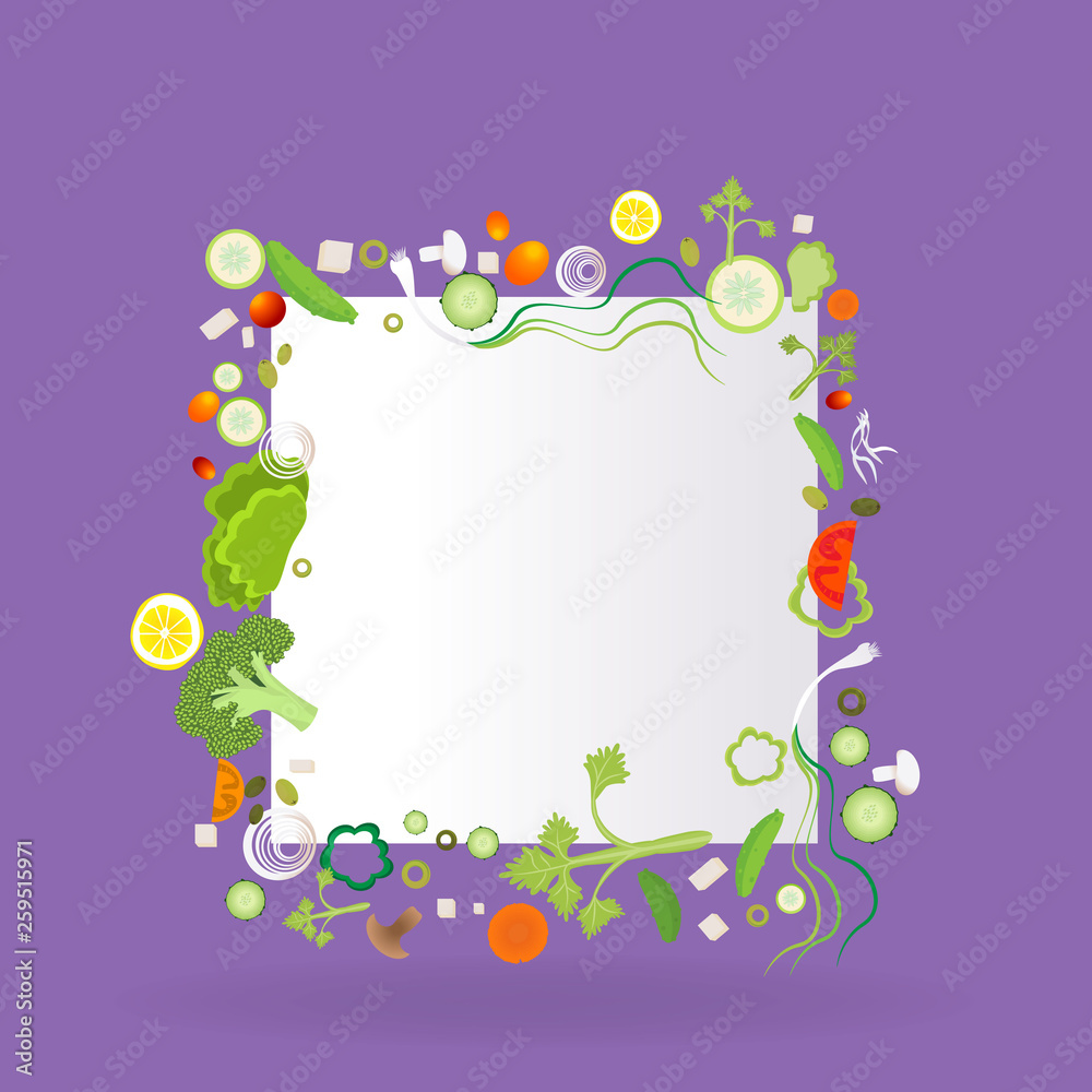 Fototapeta premium Vegetable square frame with paper label