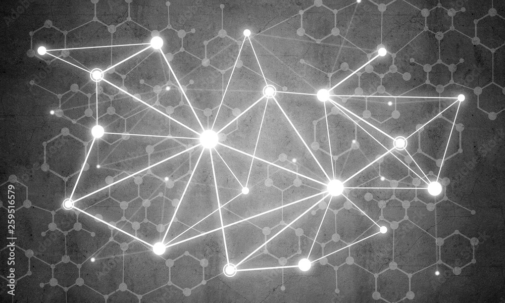 Fototapeta premium Lines and dots as networking idea drawn on cement background