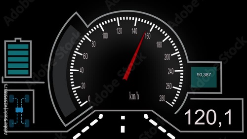 Car speedometer with futuristic elements, fantastic car speedometer of the future, digital elements in the speedometer photo