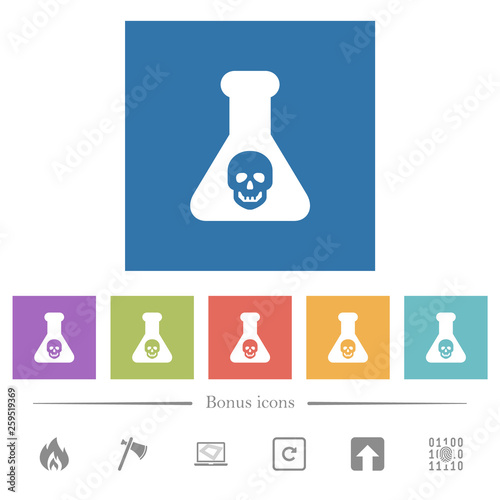 Dangerous chemical experiment flat white icons in square backgrounds