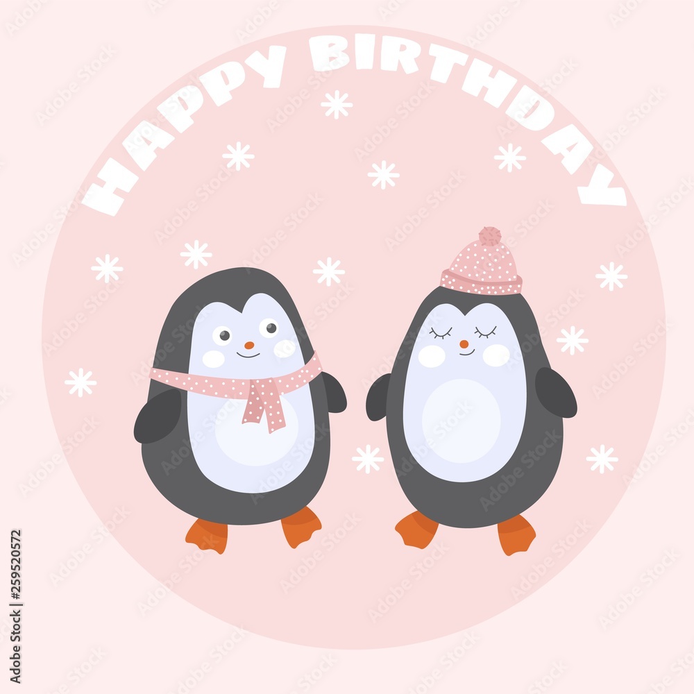 Fototapeta premium Cute card with penguins in love