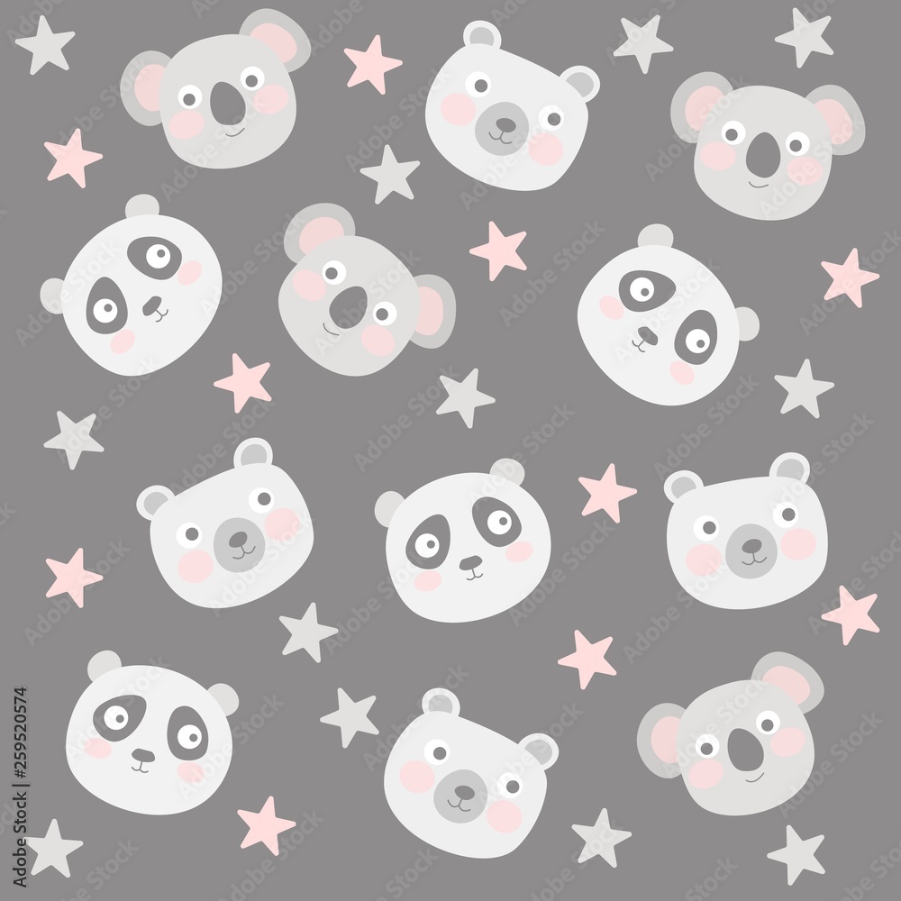 Cute animal pattern with koala, panda and polar bear 