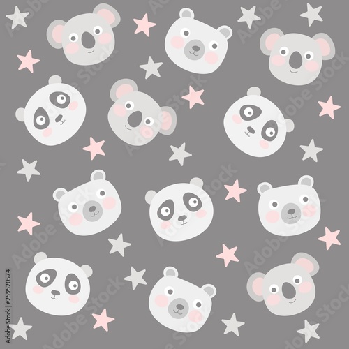 Cute animal pattern with koala  panda and polar bear 