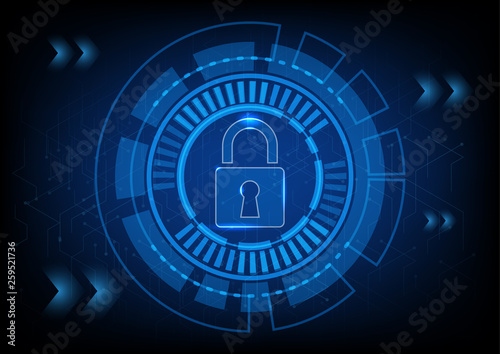 Cyber Security Concept , Close padlock on technology background.Vector illustration .