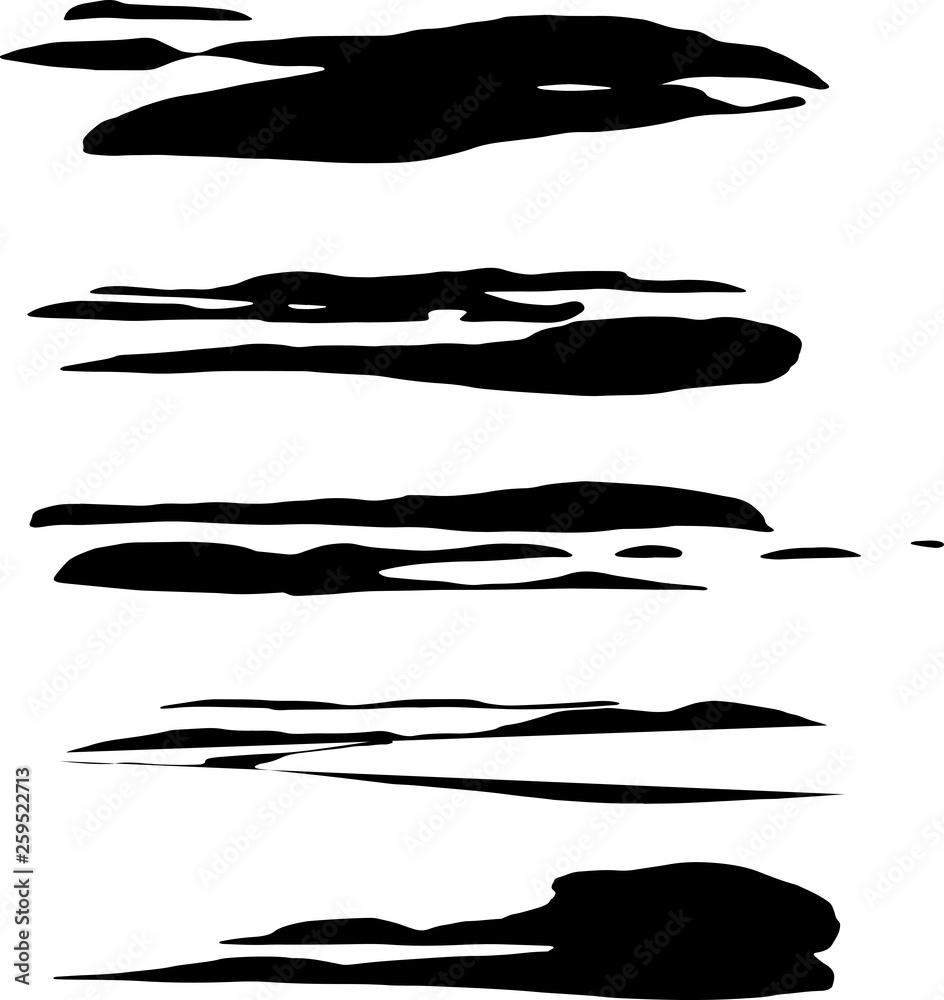 Set of black ink horizontal hand drawn brushes. Abstract isolated grunge lines, or stripes. Vector illustration. Set of black ink horizontal hand drawn brushes. Abstract isolated grunge lines, or stripes. Vector illustration.