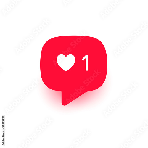 New counter notification, social media like, heart one bubble vector icon, flat design isolated on white.