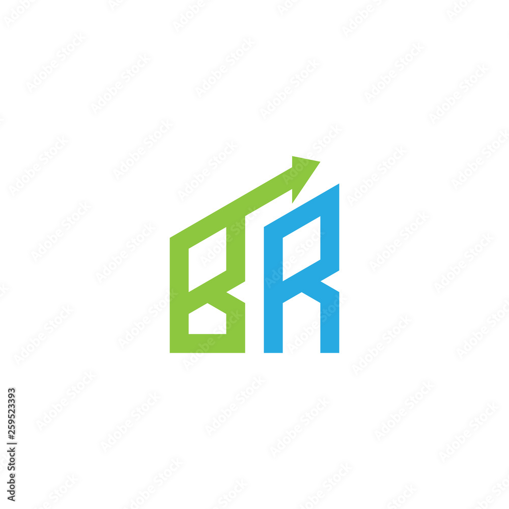 initial letter BR logo with growing arrows initial letter BR logo with growing arrows