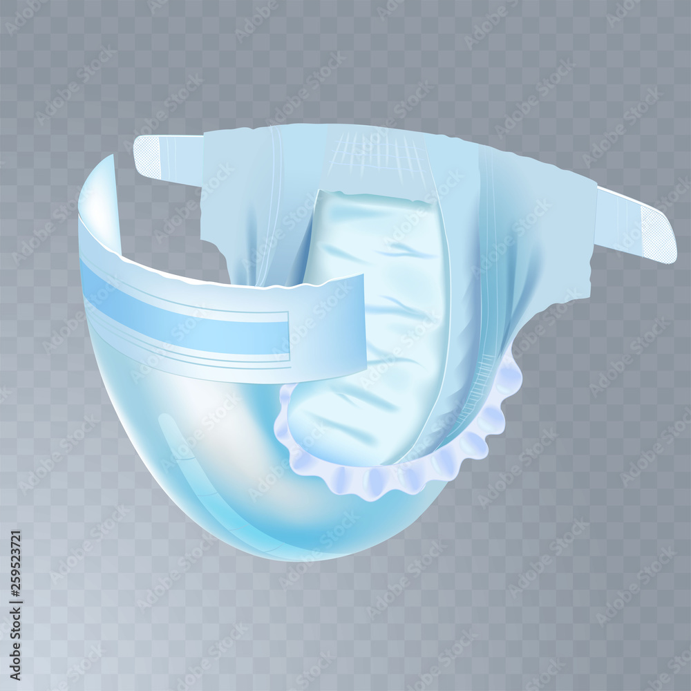 Baby diaper isolated on transparent background. Realistic vector