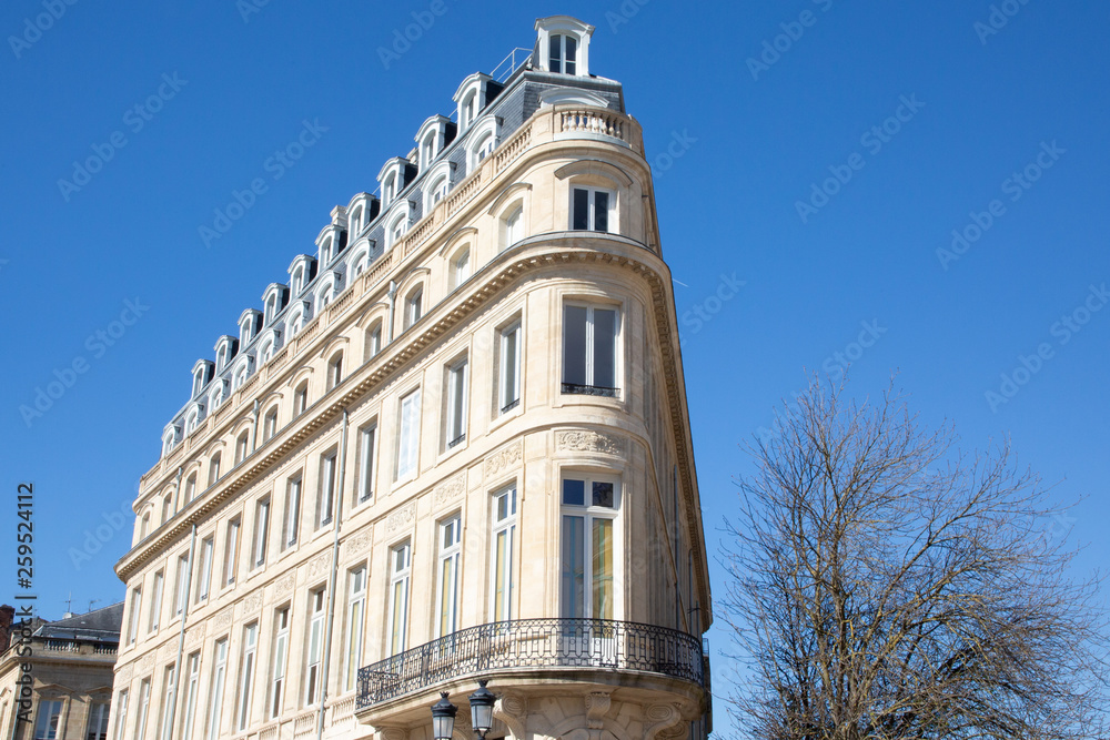 Typical facade of Parisian building in paris at summer