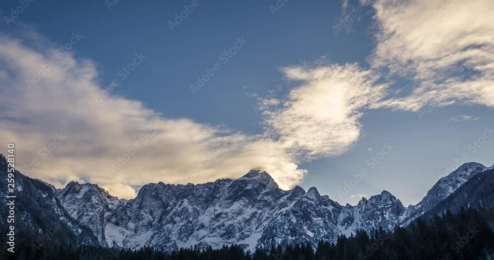 Timelapse of Mangart mountain and Alps from the Laghi di Fusine area. Timelapse of Mangart mountain and Alps from the Laghi di Fusine area.