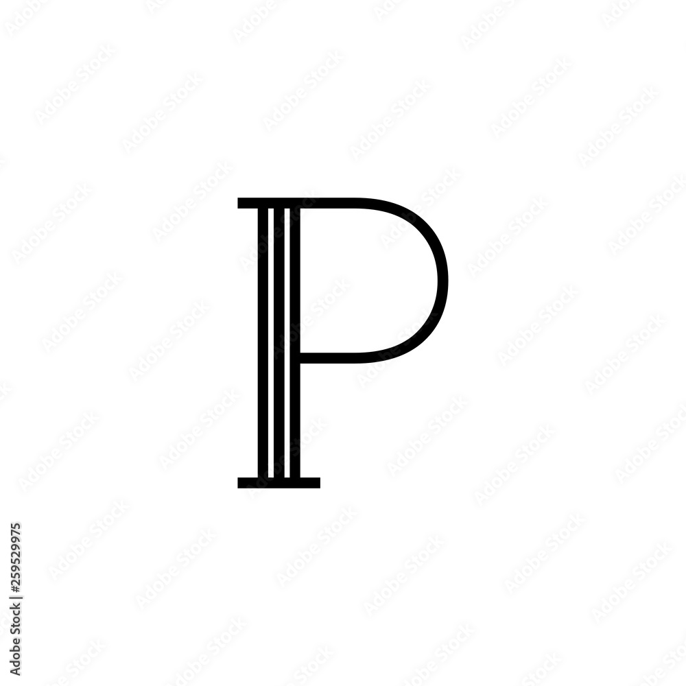 Vector Classical Letter P Lines Black and White