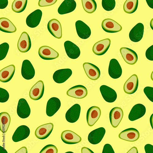 Seamless vector pattern with avocado on yellow background