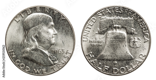 US silver coin half dollar Franklin 1963