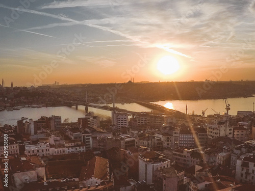 Golden sunset view to Istanbul city from Galata tower © Elchin