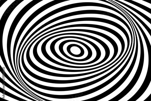 Op art design. Swirl movement illusion. Oval lines pattern and texture.