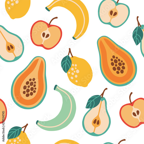 Seamless pattern with hand drawn summer fruits
