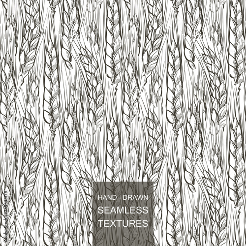 Vector seamless pattern field of wheat. Hand drawn engraving illustration of Countryside
