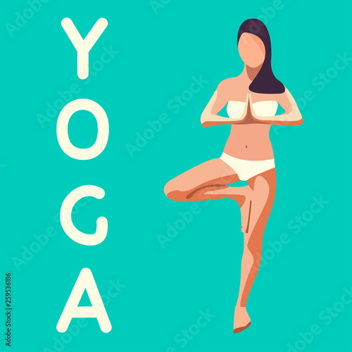 Yoga. Woman in Tree Pose (Vrksasana). Vector illustration.