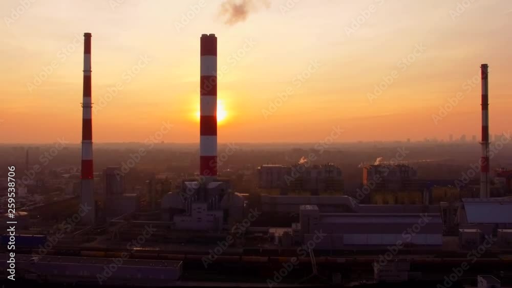 Flying past an Energy Power House Air Pollution Concept