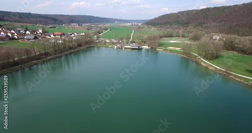 Aerial shot of Kratzmühlsee, also known as Pfraundorfer See in Eichstätt County in early spring, Bavaria, Germany. photo