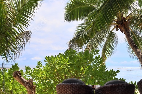 Beautiful white beaches on the paradise islands Seychelles fotographed on a sunny day photo