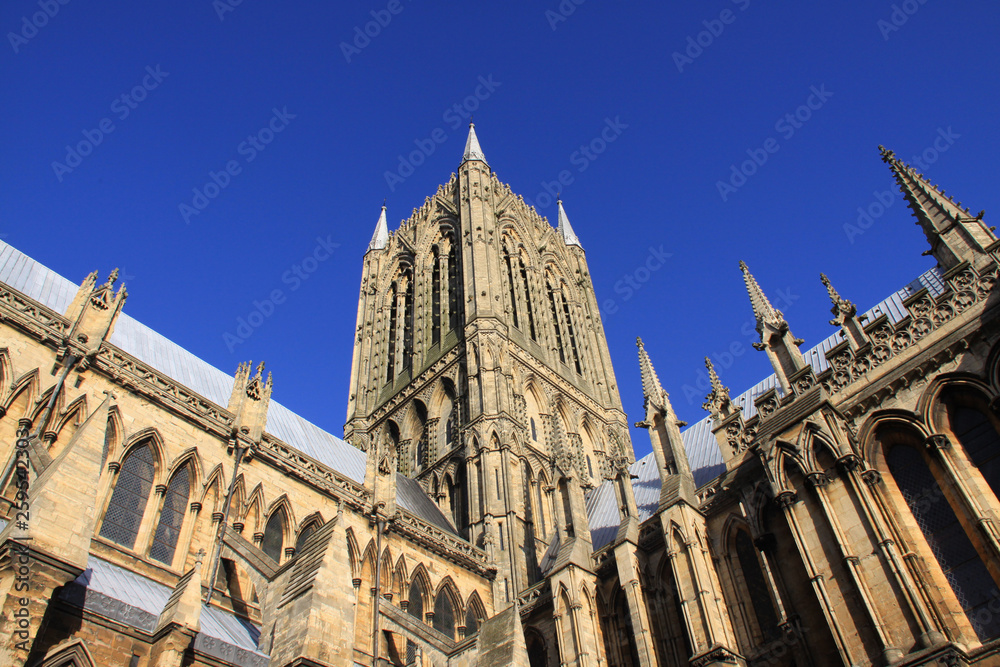 Lincoln cathedral against a clear blue sky