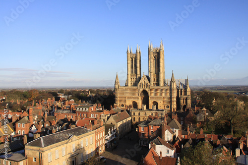 Fototapeta Lincoln cathedral against a clear blue sky