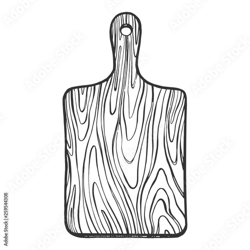 Wooden Cutting board sketch engraving vector illustration. Scratch board style imitation. Hand drawn image.