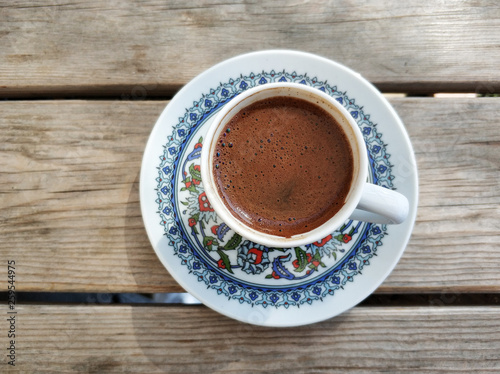 Turkish coffee on wood table