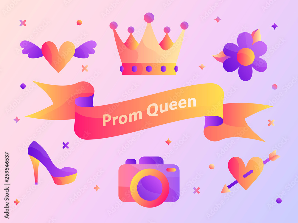 Gradient Prom Queen ribbon vector illustration web