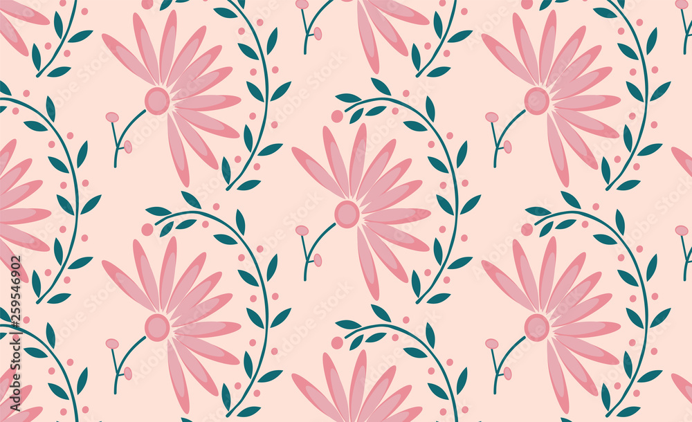 flower pattern pink buds green leaves on light background flower pattern pink buds green leaves on light background
