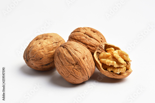 Walnuts on white background 