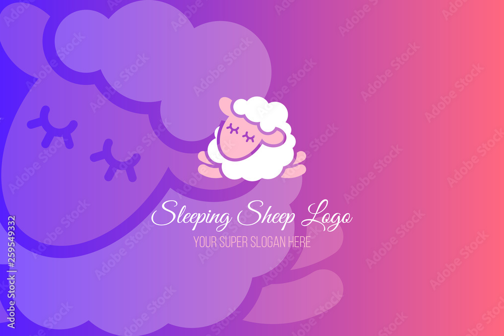 Sleeping sheep logo flat banner design Sleeping sheep logo flat banner design