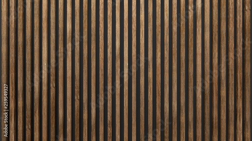 Elegant background of wooden slats over dark wall. Oak sheets. photo