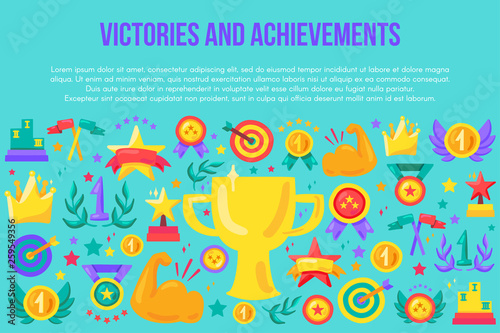 Victories and achievements flat banner template